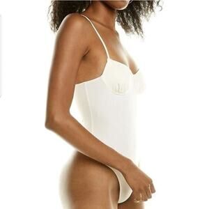 Danielle Bernstein Women's Ruched Cup Bodysuit Spaghetti Straps Ivory Size M